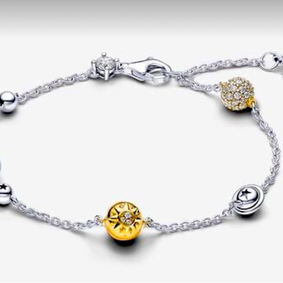 Pandora Two tone Shining Solar System Ring Chain Bracelet 19cm - Picture 3 of 6